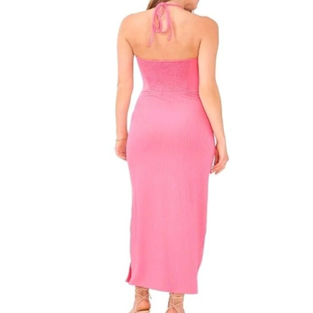 NWT $ 99 1.STATE CENTER RUCHED HALTER KNIT JUNEBERRY MIDI DRESS SZ MEDIUM - Picture 3 of 10